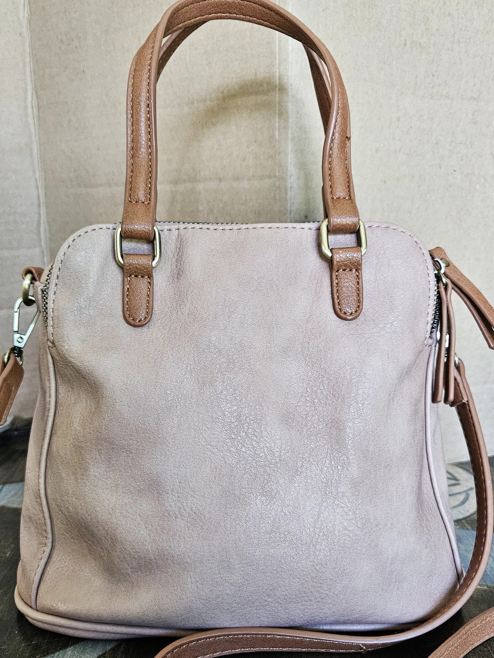 Sasha + Sofi Triple Pocket Travel Satchel / Crossbody Bag Neutral Blush Tone